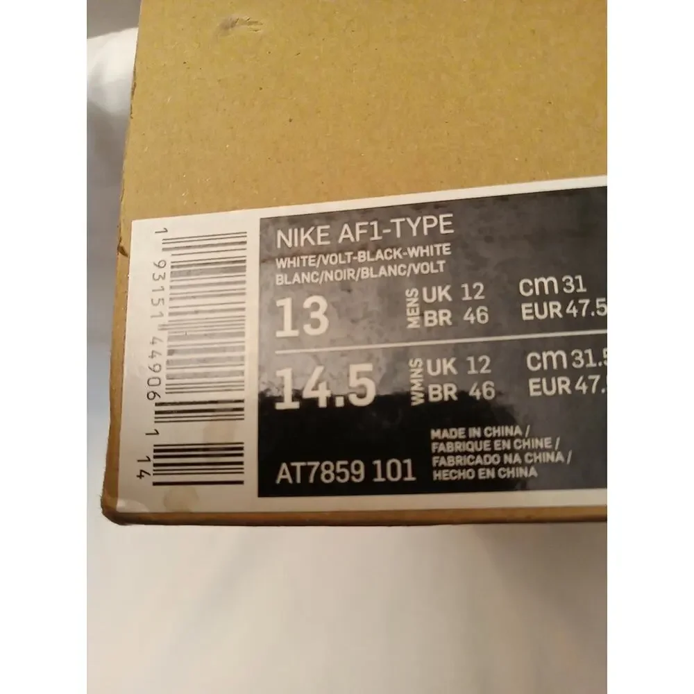 Nike Men's Size 13 Air Force 1 Type Volt Athletic Shoes AT7859-101 Low Top